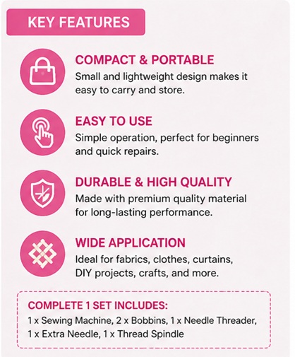 Portable Handheld Sewing Machine (1 Set) – Mini Electric Stitch Machine for Quick Repairs