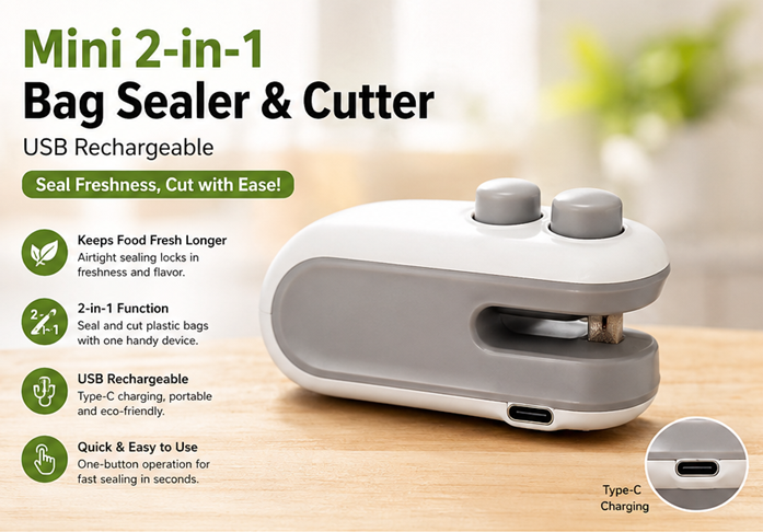 Mini 2-in-1 Bag Sealer & Cutter (USB Rechargeable)