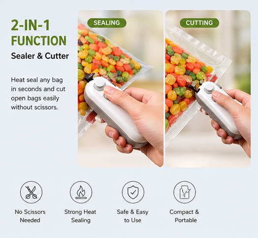 Mini 2-in-1 Bag Sealer & Cutter (USB Rechargeable)